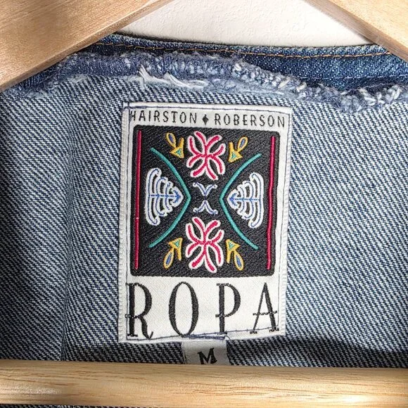 Hairston Roberson Ropa Embroidered Denim Vest Sequin Floral Western Boho Medium - Picture 3 of 6